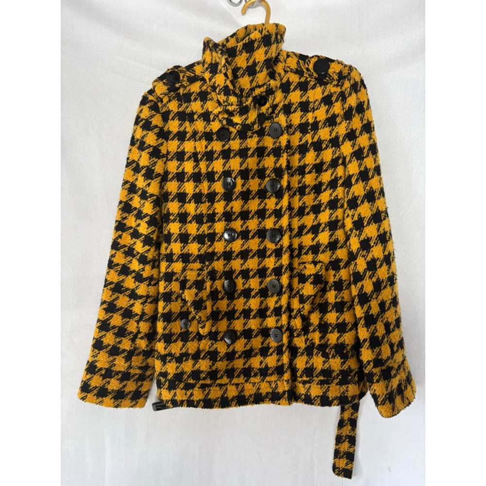 Women's Houndstooth Double-Breasted Jacket Yellow/Black Size M